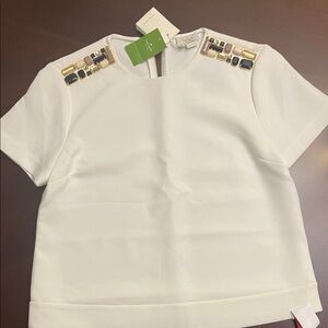 Kate Spade White Blouse with Embellished Shoulders